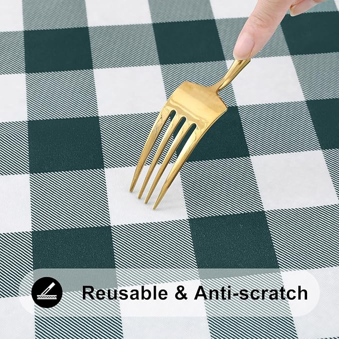 Smiry Rectangle Picnic Table Cloth, Elastic Waterproof Fitted Vinyl Tablecloths, Flannel Backed Buffalo Plaid Table Covers for Dining, Camping, Outdoor (Hunter Green and White, 30" x 60")