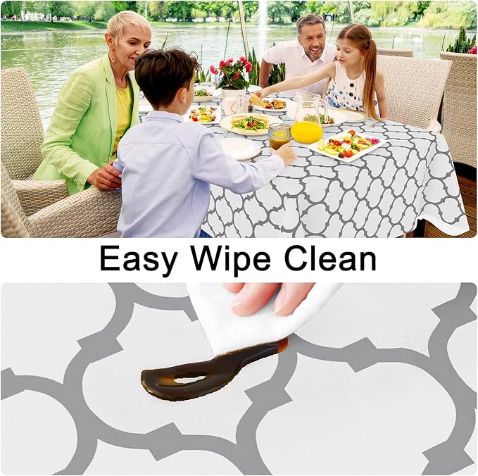Smiry Rectangle Table Cloth, Waterproof Vinyl Tablecloth with Flannel Backing for Rectangle Tables, Wipeable Spillproof Plastic Tablecloths for Dining, Camping, Indoor and Outdoor (54"x108", White)