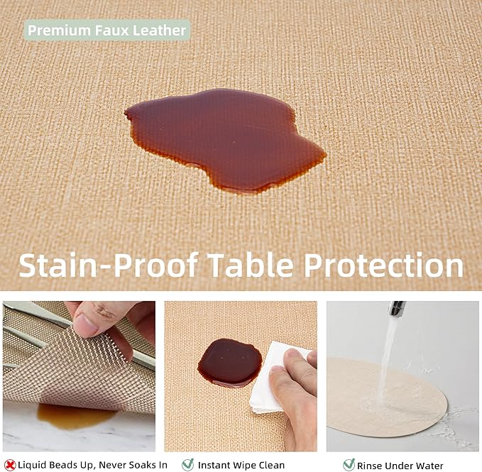Oval Placemats for Dining Table Set of 4, Washable Leather Table Mats, Waterproof Heat-Resistant Non-Slip Kitchen Placemats, Simple Style Oval Design