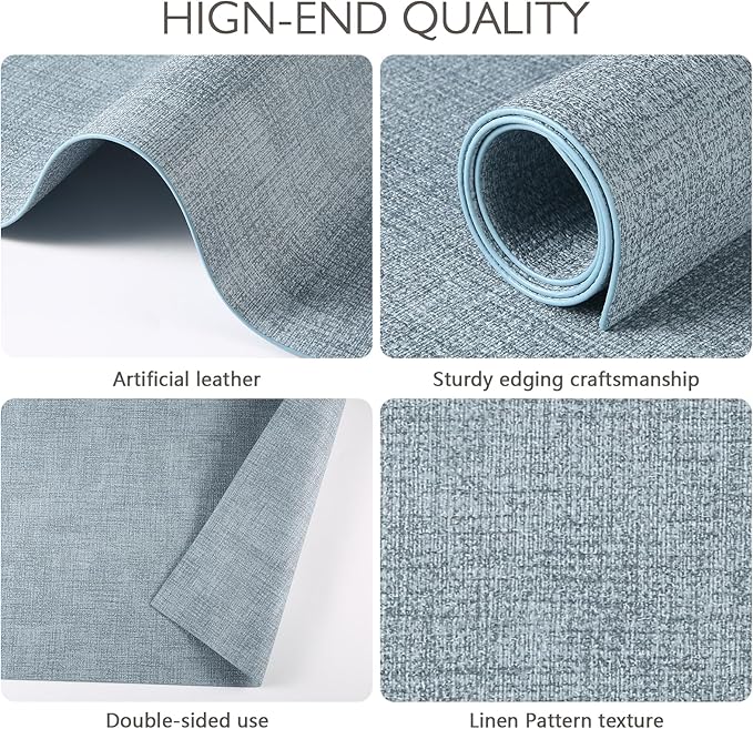 Faux Leather Placemats Set of 8 Washable PU Table mats for Kitchen Table - Heat Resistant, Waterproof, Easy Clean, Anti Slip 11.8" x 17" (Light Blue-8 Pack)