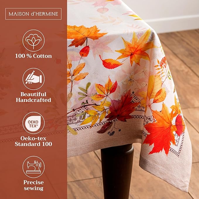 Maison d' Hermine Table Cloth Rectangle Table 100% Cotton 70 x 108 Inches Fall Tablecloth Reusable Everyday Use for Thanksgiving Christmas Decorations Dining Farmhouse Party (Amarante)