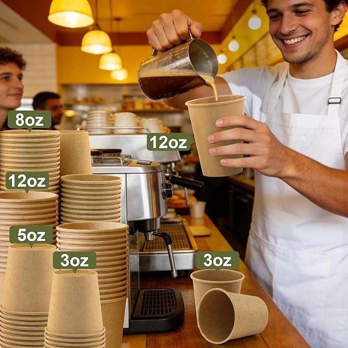 5 oz 600 Pack Disposable Coffee Cups, Bulk Brown Disposable Paper Cups, Coffee Cups for Hot Tea, Chocolate and Cold Drinks