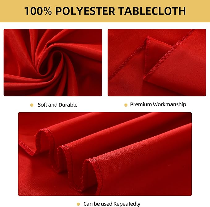 2-Pack Round 108-inch Red Table Cloths, Solid Stain and Wrinkle Resistant Circular Tablecloth, Premium Plain Weave Polyester Fabric Table Linen Covers for Hotel, Banquet