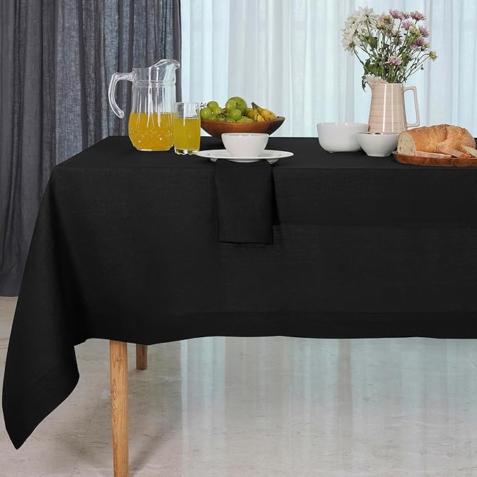 D'Moksha Homes Linen Black Tablecloth 60 x 102 Inch - 100% Pure Linen Rectangular Table Cloth - Machine Washable Tablecloth for Spring, Easter