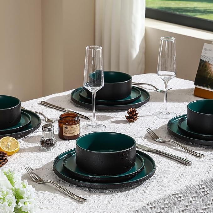 GZG Ceramic Cereal Bowls Set of 4,6 Inch Stoneware Salad Bowls,Dishwasher and Microwave Safe,Stackable,Scratch Resistant for Oatmeal,Fruit,Salads and Ricel(Dark Green)