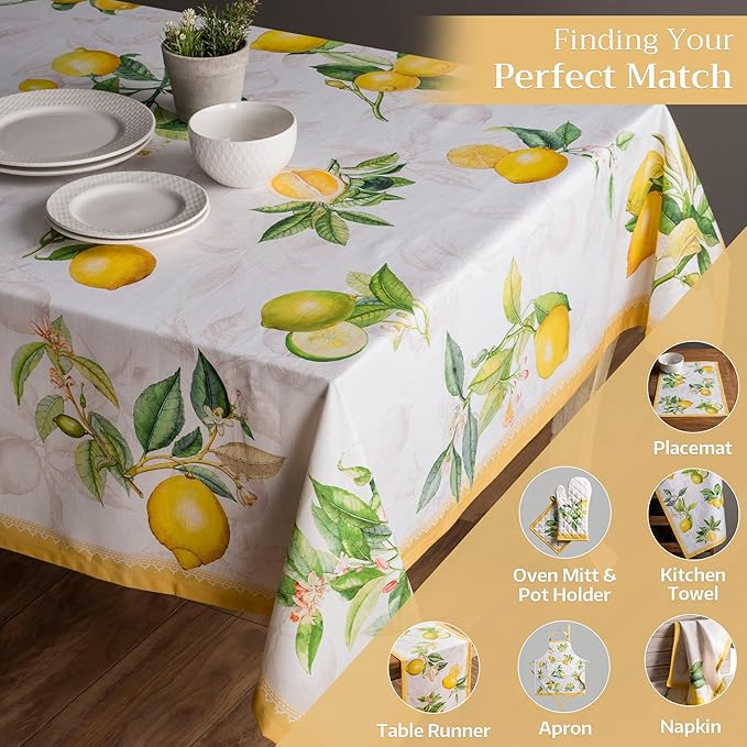 Maison d' Hermine Table Cloth Rectangle Table 100% Cotton 60 x 120 Inches Tablecloth Reusable Decorative for Dining Room Farmhouse Home Valentines Day Decorations Spring Summer - Limoncello