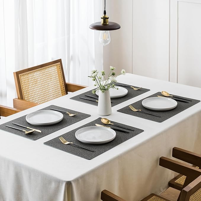 Jovono Faux Leather Placemats Set of 8, Waterproof Washable Table Mats, Easy-Clean Heat Resistant Kitchen Vinyl Place Mat for Dining Table, Restaurant, Indoor, 17.8"x11.8", Gray