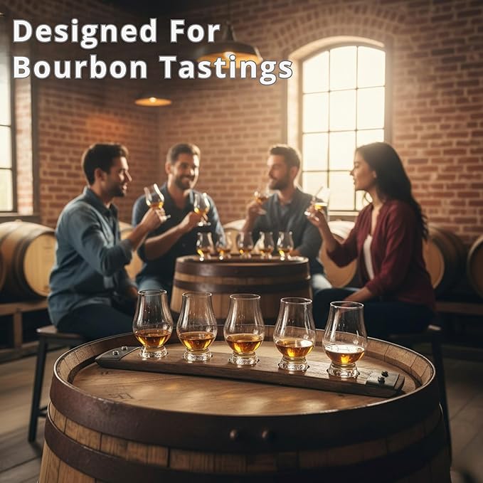 Barrel Stave Premium Whiskey Flight for use with 5 Glencairn Glasses. No Glasses Included, Dark Walnut