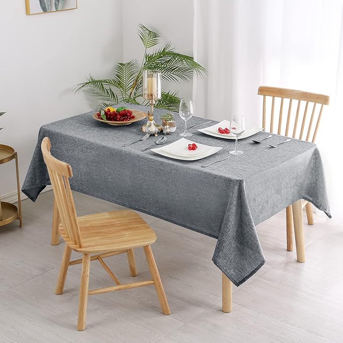 Hiasan 2 Pack Faux Linen Rectangle Tablecloth - Wrinkle and Stain Resistant Washable Table Cloth for Kitchen Dining Room Holiday Table Cover for Party Dinner, Grey, 54 x 80 Inch
