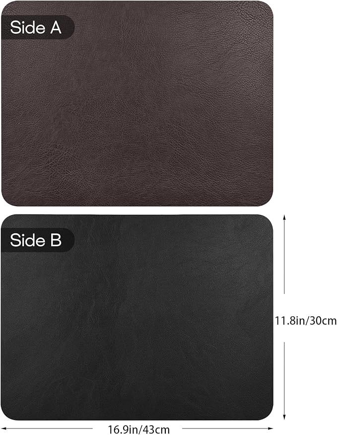 AAPLKER Faux Leather Placemats Set of 6, Vinyl Placemats Wipeable Waterproof Oil-Proof Table Mats, Heat Resistant Place Mats for Kitchen Indoor Outdoor, 16.9 x 11.8 inches (Choco Brown/Black)