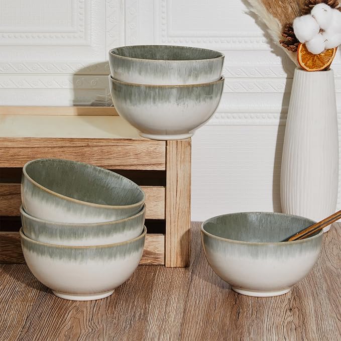 Cereal Bowl, 22 Oz Soup Bowls Set of 6 for Cereal, Snack, Rice, Salad, Side Dishes, Stoneware Bowls for Kitchen Decor, Ceramic Small Cereal Bowls