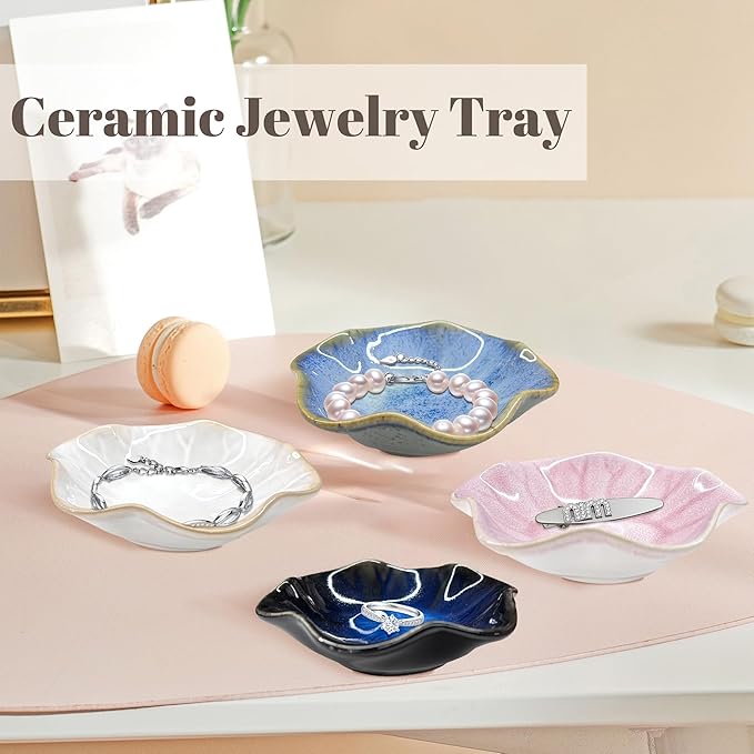Ceramic Jewelry Tray Ring Dish, 4.33 Inch Key Bowl Ceramic Tray 4PCS, Ttrinket Dish Jewelry Dish, Home Decoration, Gifts for Girlfriend Daughter Mother,Mother's Day Gift
