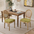 SoarFlash French Dining Chairs Set of 2, Vantage Dining Chair with Round Back, Wood Leg Farmhouse Country Rattan Dining Chair for Kitchen,Bedroom,Olive Green