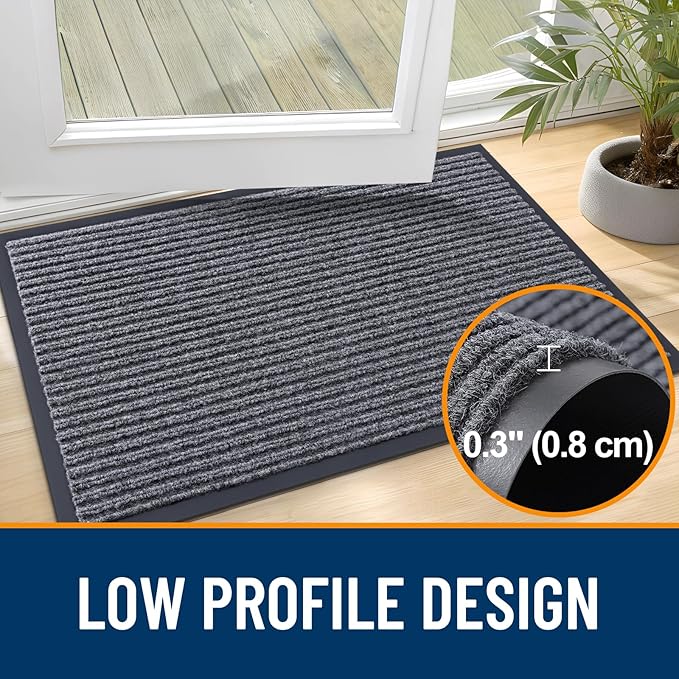 OLANLY Front Door Mat Indoor Outdoor Entrance, Waterproof Heavy Duty Doormat, Fade Resistant, Low Profile, Easy Clean Patio Porch Welcome Floor Mats for Entry, 47x34, Grey