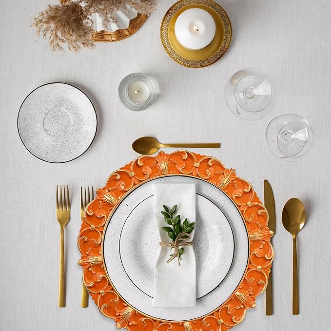Orange Charger Plates Set of 6, Decorative Table Plastic Chargers for Dinner Plates, Party, Wedding, Thanksgiving, Christmas, FD15O