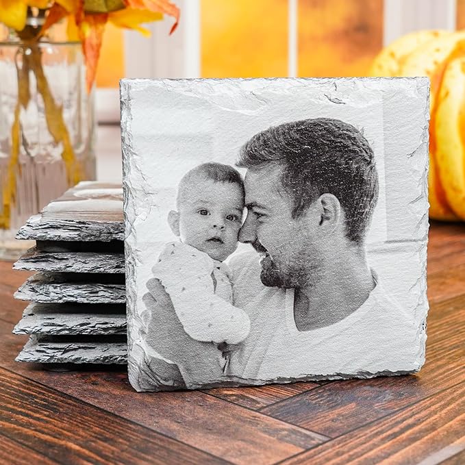 Blue Ridge Mountain Gifts - Custom Coasters Printed with Your Photos, Father's Day Present, Thoughtful Keepsake for New Dad, New Mom and Dad Gift of Newborn Photoshoot, Personalized Slate Coasters