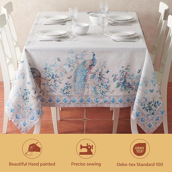 Maison d' Hermine Premium Table Cloth Rectangle Table 100% Combed Cotton 108 x 70 Inches Tablecloth Reusable Decorative for Dining Room, Farmhouse, Party, Festive & Wedding - Peacock Utopia - Orginal