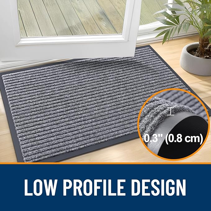 OLANLY Front Door Mat Indoor Outdoor Entrance, Waterproof Heavy Duty Doormat, Fade Resistant, Low Profile, Easy Clean Patio Porch Welcome Floor Mats for Entry, 59x30, Light Gray