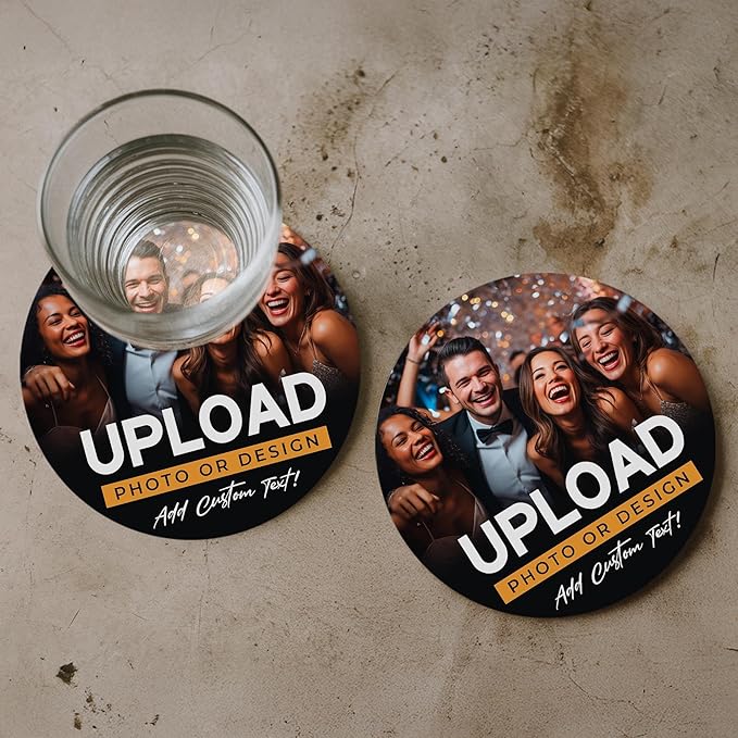 20 Pack, Personalized Drink Coasters, Custom Cardboard Coasters with Photo and Text, Design Your Own Coaster for Events, Parties, Bars, and Unique Gifts, 3.95" Round