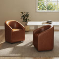 Modern Barrel Dining Chairs with Rolling Casters Set of 2, Upholstered PU Leather Swivel Dining Room Chairs with Wheels for Kitchen Living Room Home Office, Brown