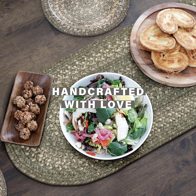 Homespice Grey Cloud Jute Braided Small Table Runners, Farmhouse Country Decor, Set of 2, Grey Rectangle 8x28 - Rich Colors, Easy to Clean, Durable and Protects Furniture