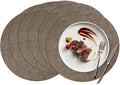 15 inch Faux Leather Round Placemats Set of 6 Non-Slip Washable Wipeable Table Mats, Heat Resistant Waterproof Oilproof Dark Coffee Place Mats for Kitchen, Dining, Party, Indoor, Outdoor