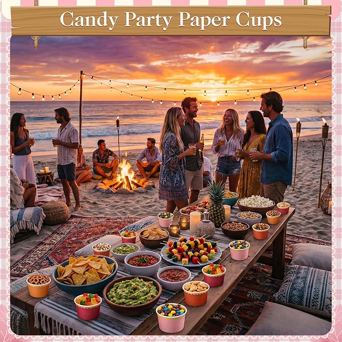 Zopeal 48 Pcs Pink and Orange Disposable Ice Cream Bowls 9oz Pink and Orange Gradient Color Paper Snack Cups with Gold Scallop for Parties, Weddings, Baby Showers, Desserts, Yogurt, and Salads
