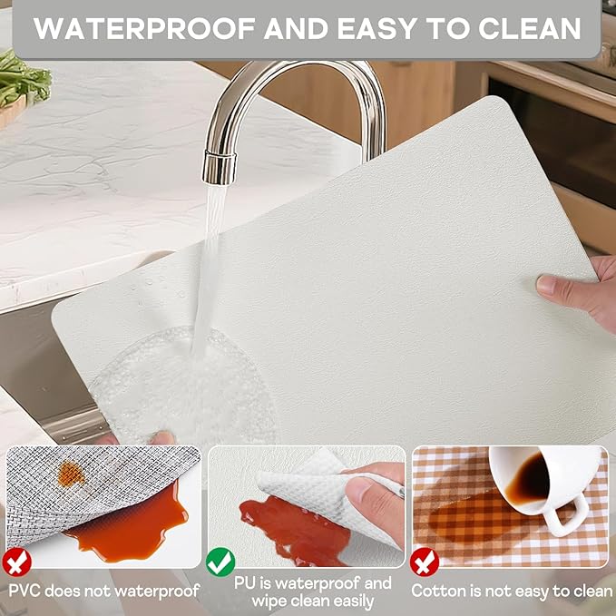 Faux Leather Placemats Set of 6, Washable Place Mats, Wipeable Waterproof Oil-Proof Heat Resistant Table Mats, Non-Slip Vinyl Placemats Rectangular Place Mat for Table Indoor Outdoor (White)