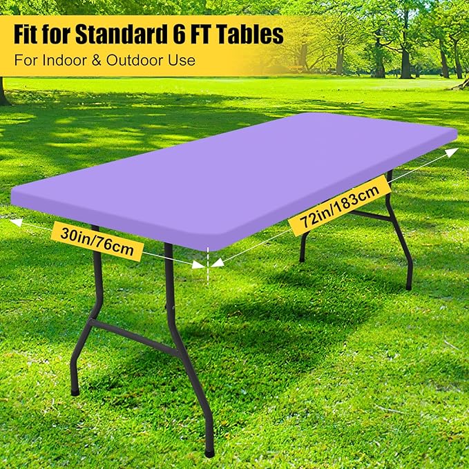 Smiry Rectangle Picnic Table Cloth, Waterproof Elastic Fitted Tablecloths for 6 Foot Tables, Washable Polyester Table Cover for Camping, Indoor and Outdoor (Lavender, 30"x72")