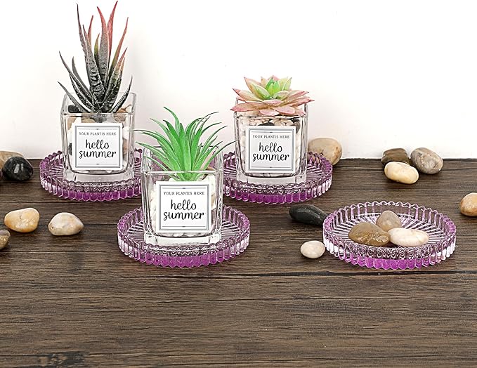 JUXYES 8 Pack Clear Purple Crystal Coasters Round Cup Mat, Glass Coasters for Drinks Coffee Tea Wine, Decorative Wine Bottle Coaster, Crystal Drink Coasters for Restaurant bar Kitchen Dining Table