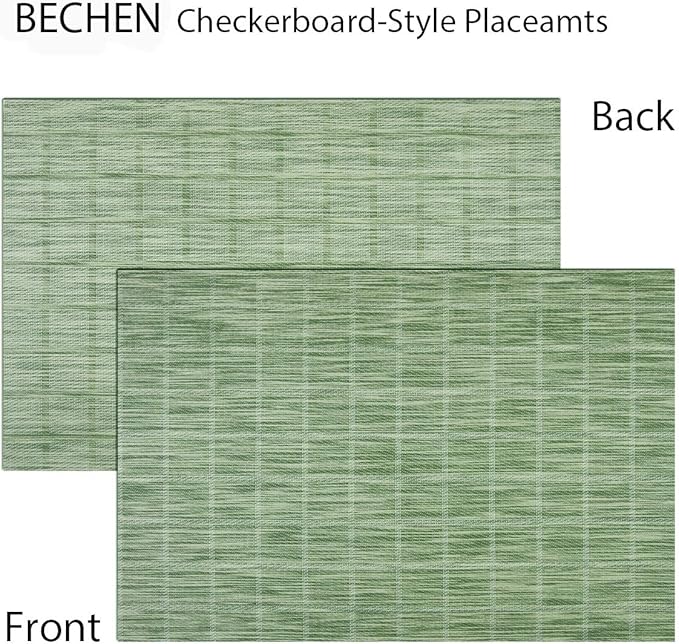 Woven Placemats Set of 4 Vinyl Heat-Resistant Table Mats Washable Kitchen Placemats for Dining Room (Grass Green)