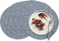 15 inch Faux Leather Round Placemats Set of 6 Non-Slip Washable Wipeable Table Mats, Heat Resistant Waterproof Oilproof Blue Place Mats for Kitchen, Dining, Party, Indoor, Outdoor