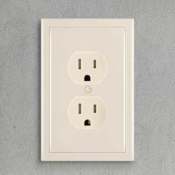 Henne Bery Modern Edge Decorative Wall Plate Switch Plate Outlet Cover, Durable Solid Zinc Alloy (Single Duplex 3PK, Light Almond)