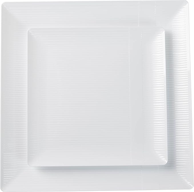 Crown Premium Heavy Duty Plastic Plates - Linear Squared (40 Pack) - Wedding China Like (6.5 Inch., White)