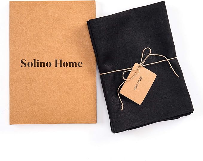 Solino Home Black Linen Napkins Set of 6-100% Pure Linen Cloth Washable Dinner Napkins 20 x 20 Inch for Winter, Easter - Fete