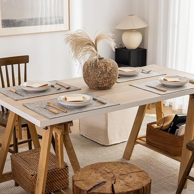 Kevin Textile Burlap Linen Placemats Set of 6 Heat Resistant Dining Table Place Mats Washable Kitchen Table Mats for Dinning Party Holiday Indoor Outdoor, 13 x19 inches, Sesame Grey
