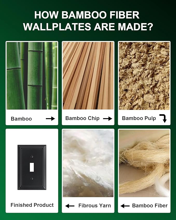 4-Pack Single Toggle Light Switch Cover Plate, Durable Natural Bamboo Fiber Decorative Switch Plate Covers, Matte Black 1 Gang Wall Plate, Corrosion Resistant