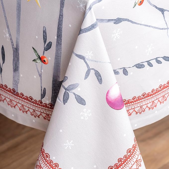 Maison d' Hermine Table Cloth Square Table 100% Cotton 54 x 54 Inches Fall Tablecloth Reusable Everyday Use for Thanksgiving Christmas Decorations Dining Farmhouse Party (Fairy Christmas)