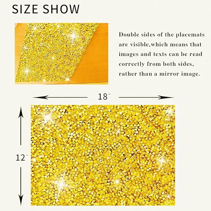 Gold Placemats Gold Heat Resistant Mat Square Placemats Trivets Rhinestone Decor Place Mat Crushed Diamond Decor Bling Sparkly Mat Set of 1