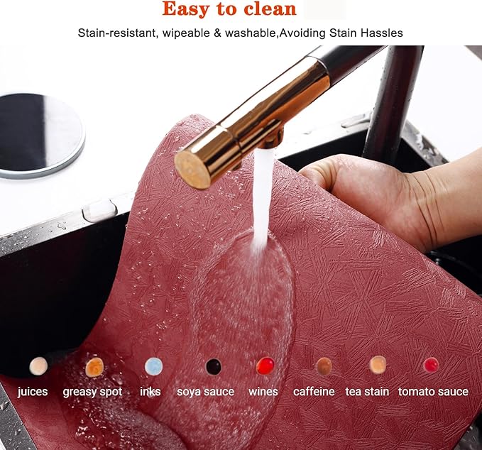 Vinyl Placemats Set of 4 Heat Resistant Easy Clean Non-Slip Place Mats for Dining Table Faux Leather Waterproof Stain Resistant Wipeable Washable PVC Table Mats(4, Red)