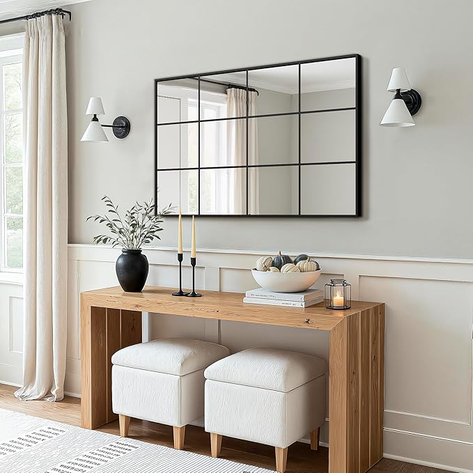 Window Pane Wall Mirror, 36"x24" Wall Mounted Window Mirror for Living Room, Bedroom, Entryway, Dining Room, Home Wall Decor