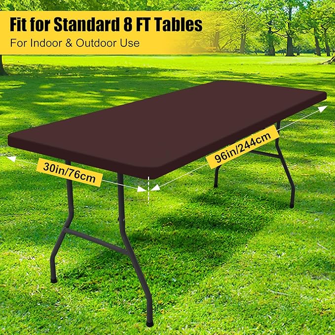 Smiry Rectangle Picnic Table Cloth, Waterproof Elastic Fitted Tablecloths for 8 Foot Tables, Washable Polyester Table Cover for Camping, Indoor and Outdoor (Coffee, 30"x96")