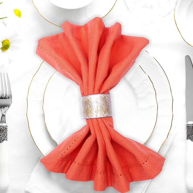 Urban Villa Cloth Napkins Set of 12(20x20 Inches)100% Cotton Hemstitch Napkins Cloth Washable Durable Reusable Absorbent Table Dinner Napkins Cloth for Hotel Lunch Restaurant Weddings Parties - Orange