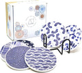 AD Set of 6 Coasters for Drinks Absorbing Round Ceramic Stone Coaster with Cork Base,Tabletop Protection Mat for Mugs and Cups,Office,Kitchen (Shibori with Holder)
