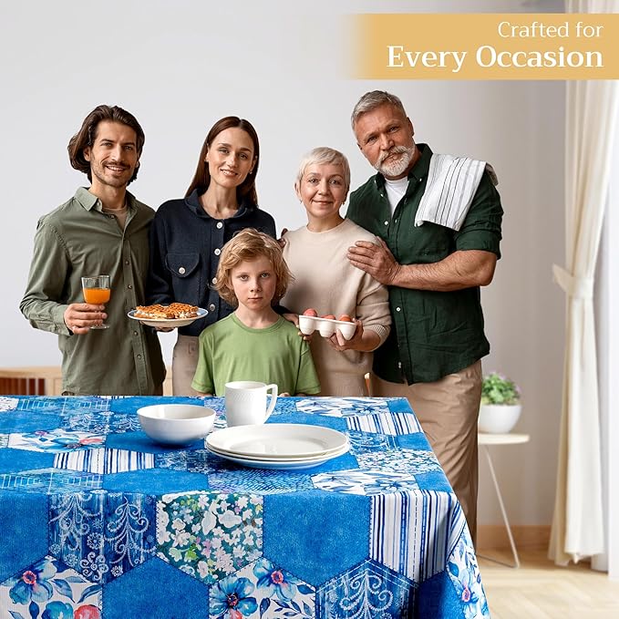 Maison d' Hermine Table Cloth Rectangle Table 100% Cotton 60 x 108 Inches Tablecloth Reusable Decorative for Dining Room Farmhouse Home Valentines Day Decorations Spring Summer - Summer Blues