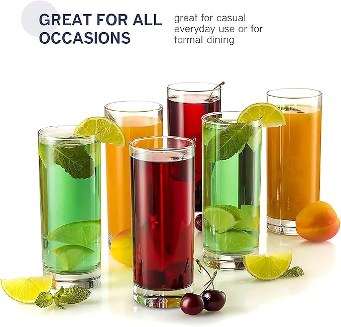 Bormioli Rocco Cortina 13.5 Oz Cooler Glass (Set of 6) - Elegant & Versatile Drinking Glasses for Soft Drinks, Long Drinks, Crushed Ice Beverages - Barware Essential, Dishwasher Safe Glassware