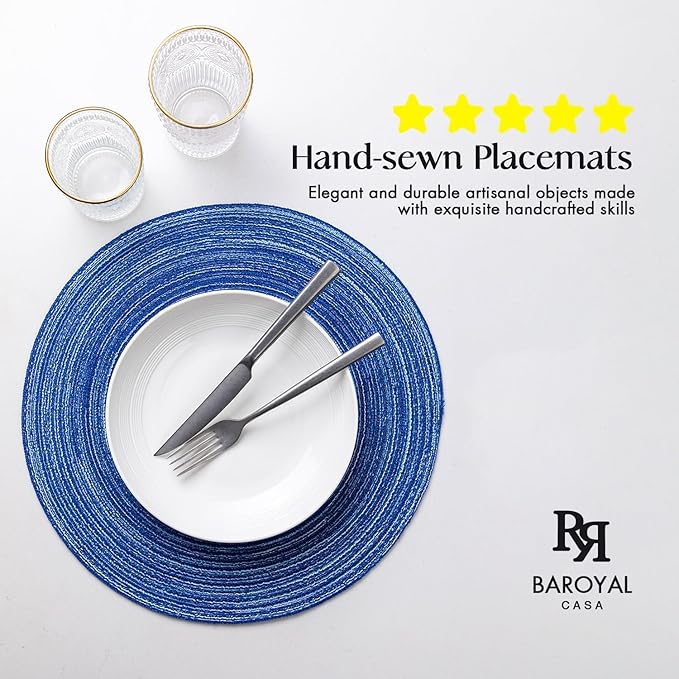 Round Placemats Set of 4 Woven Placemats Washable Braided Table Mats for Dining Table Heat Resistant Non-Slip Circle Place Mats(Royal Blue)