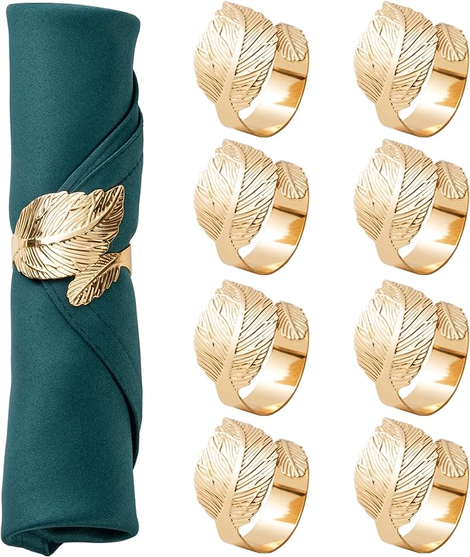Gold Leaf Napkin Rings Set of 8, Metal Material