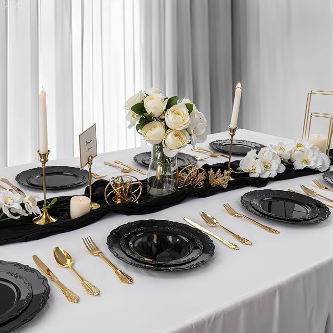 DaYammi 60PCS Black Plastic Plates, Heavy Duty Black Disposable Plates Premium 7.5 inch Dessert Cake Salad Appetizer Plate Hard Plastic Plate Disposable for Party Wedding