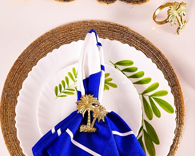 12-Piece Gold Metal Napkin Rings - Palm Tree Metal Napkin Rings Dinner Napkin Holder for Wedding Birthday Valentine's Day Christmas Party Dinner Table Décor - ALPHA Living HOME